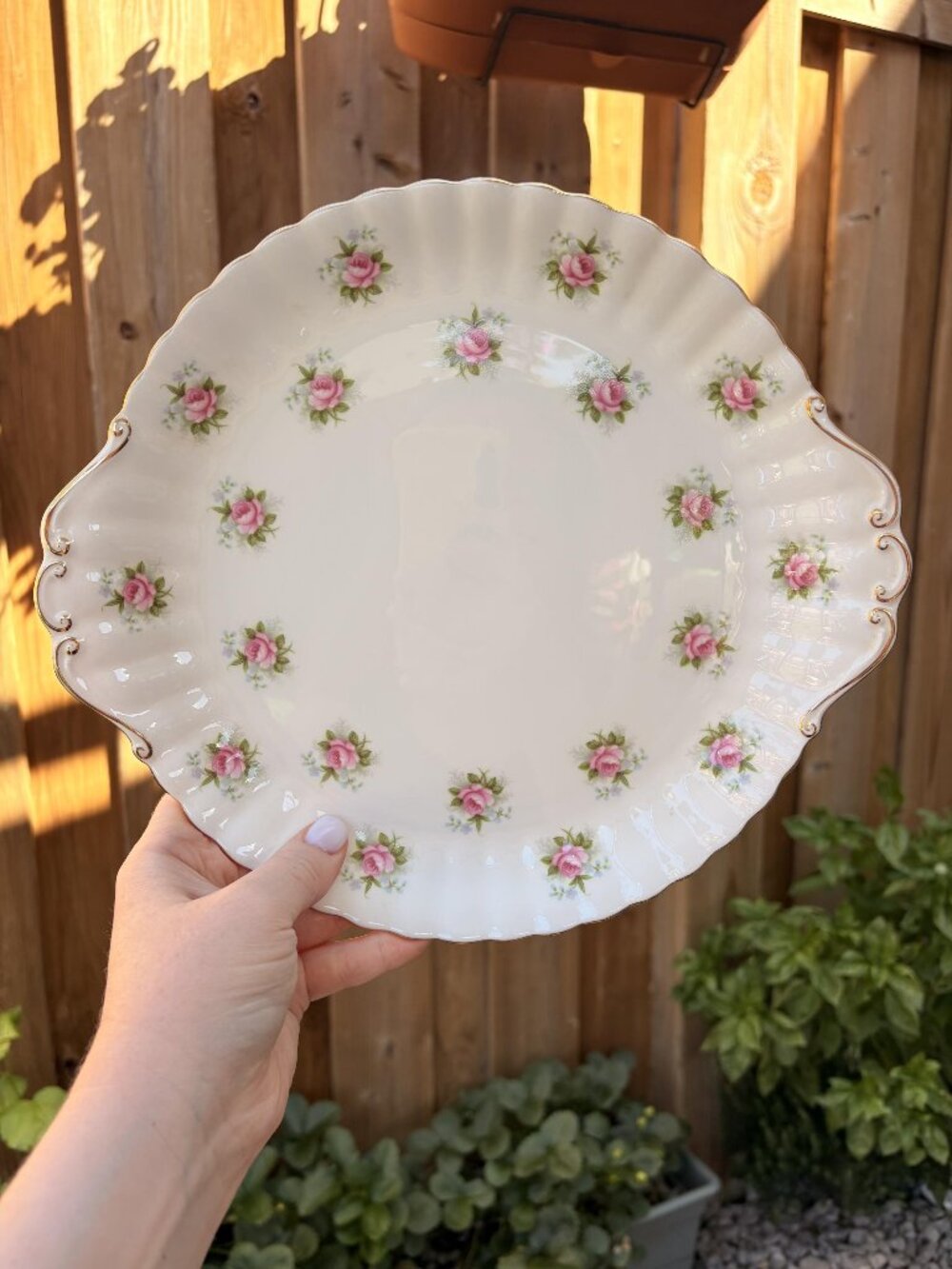 Vintage Royal Albert Forget-Me-Not Rose Cake Plate, English Bone China
